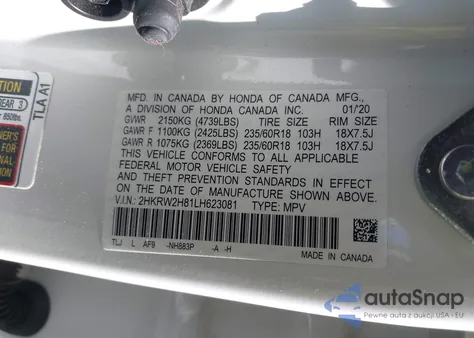 2020 Honda Cr-V Awd Ex-L from USA, damaged, VIN 2HKRW2H81LH623081